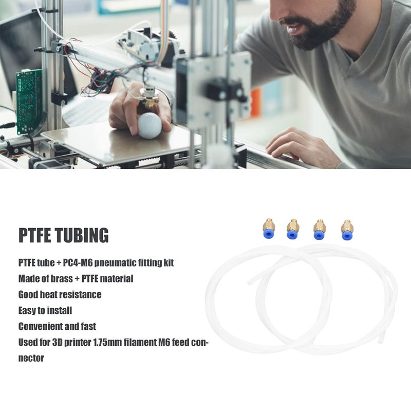 مجموعة أنابيب PTFE لتغذية خيوط الطابعة ثلاثية الأبعاد 1.75 مم M6 أبيض 4 مم القطر الخارجي 2 مم القطر الداخلي 1 متر طول مقاومة عالية للحرارة - Image 4